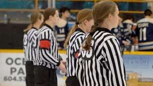 FOR THE FIRST TIME EVER, A CANADIAN JUNIOR A GAME SAW AN ALL-FEMALE OFFICIATING CREW image